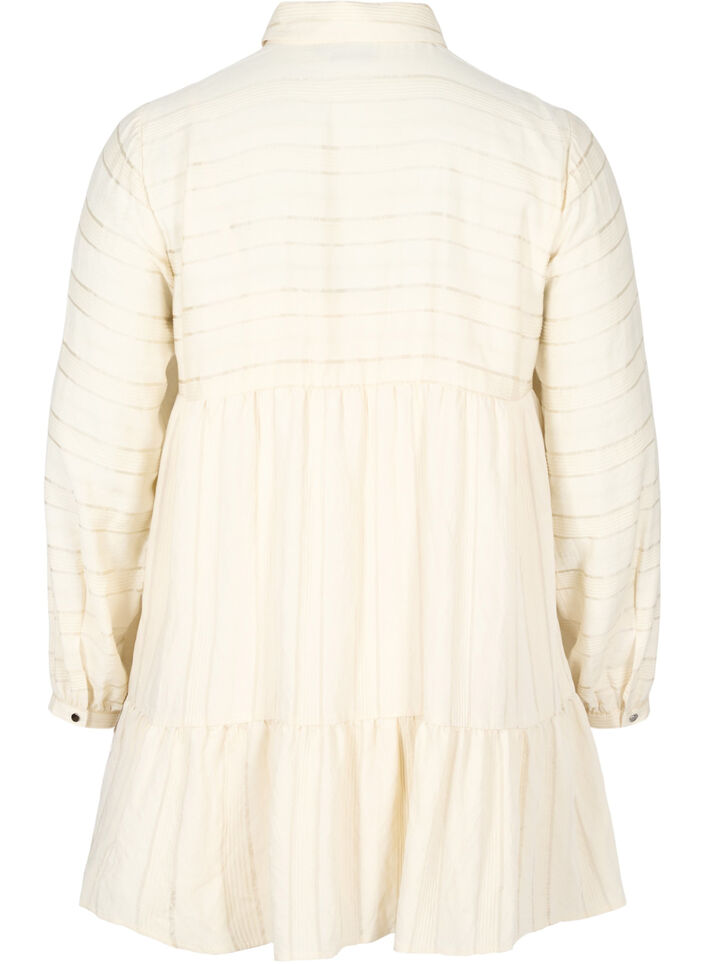 Mønstret viskose tunika med knapper og lange ærmer, Fog, Packshot image number 1