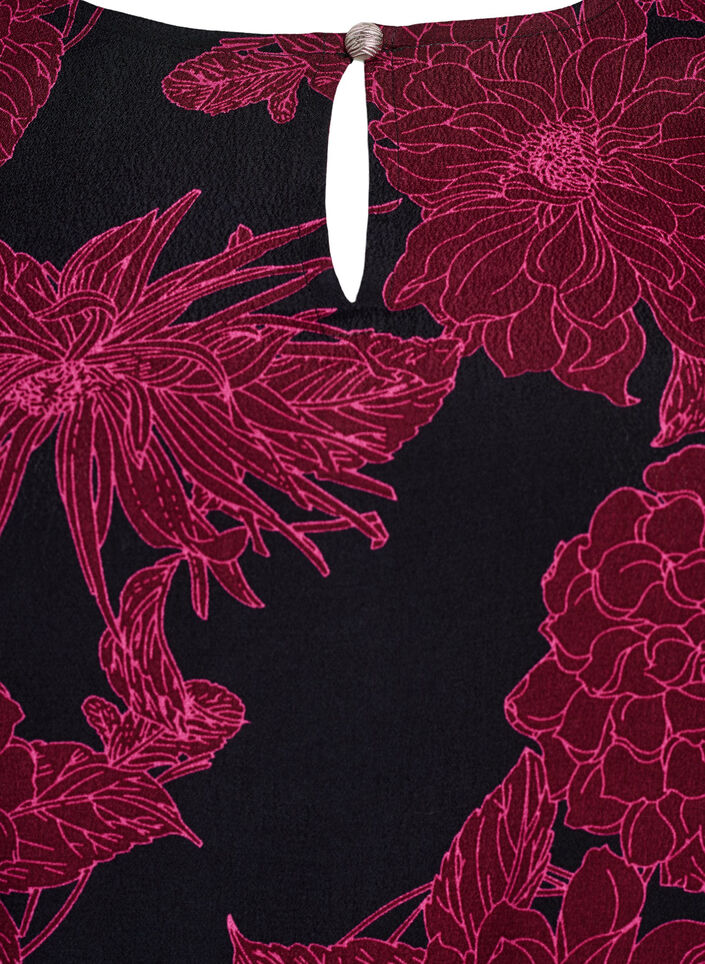 Viskosebluse med blomsterprint og smock, M&oslash;rk Bordeaux, Packshot image number 2