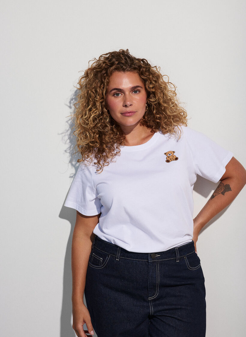 T-shirt i &oslash;kologisk bomuld med bamsemotiv, Hvid, Model image number 3