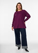 Strikbluse med rund hals og strikket m&oslash;nster, R&oslash;d, Model image number 1