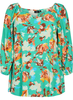 Viskose bluse med print og 3/4 ærmer, Arcadia AOP, Packshot image number 0