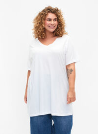 Ensfarvet oversize t-shirt med v-hals, Bright White, Model