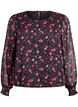 Blomstret chiffonbluse med transparente &aelig;rmer, Sort, Packshot image number 0