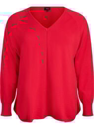 Finstrikket bluse med v-hals og frontdetalje, Rød