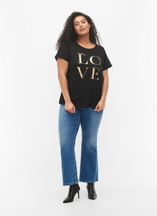 Kortærmet bomulds t-shirt med tryk, Black Love, Model image number 3