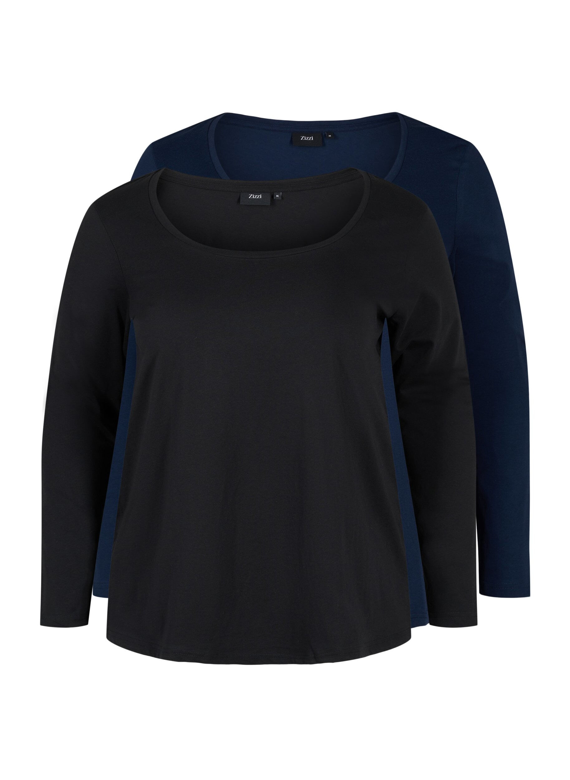 Zizzi 2-pak basis bluse i bomuld, Black/Navy B, Packshot image number 4