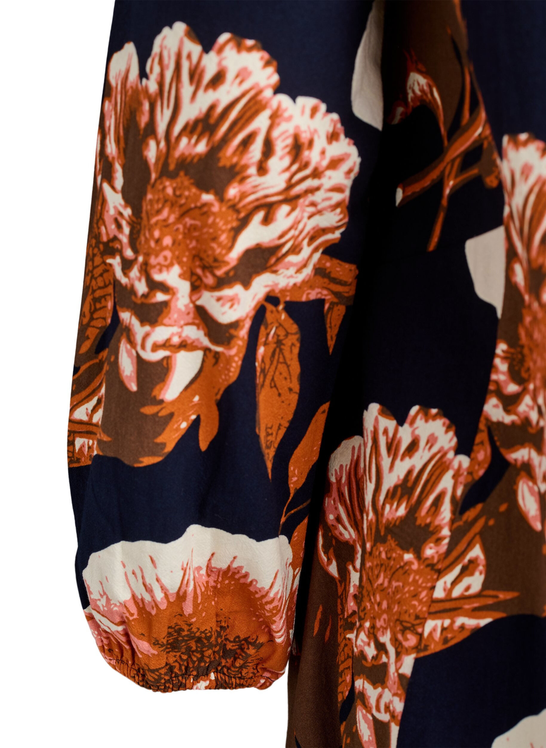 Zizzi Kort bomuldskjole med elastikkant og lange &aelig;rmer, Sort, Packshot image number 3