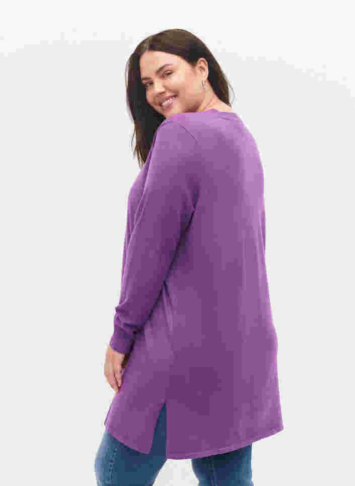 Strikket cardigan med slids og rib, Purple Magic Mel., Model image number 1