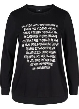 Sweatshirt med tekstprint , Black w. White AOP, Packshot image number 0