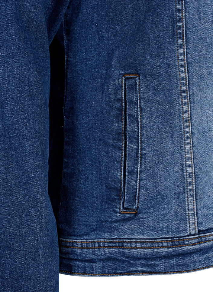 Kort denimjakke i bomuld, Blue denim, Packshot image number 3
