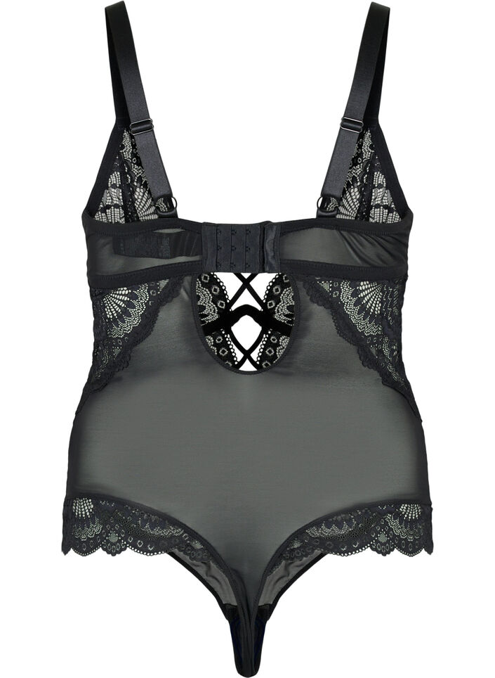 Blonde bodystocking med string-detaljer, Sort, Packshot image number 1