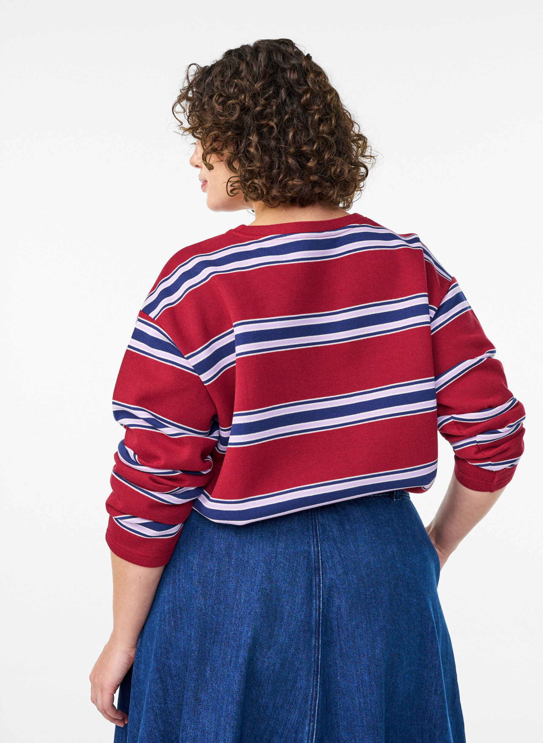 Zizzi Jerseybluse med brede striber, R&oslash;d, Model image number 2