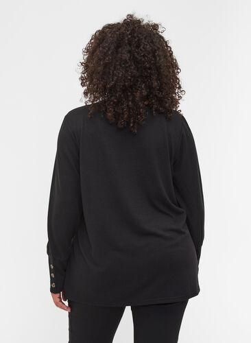 Langærmet bluse med knappedetaljer, Black, Model image number 1