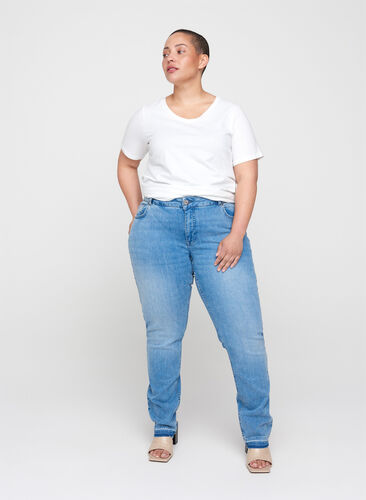Slim fit Emily jeans med normal taljehøjde, Blue denim, Model image number 0