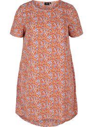 Printet kjole med korte ærmer, Orange Flower AOP