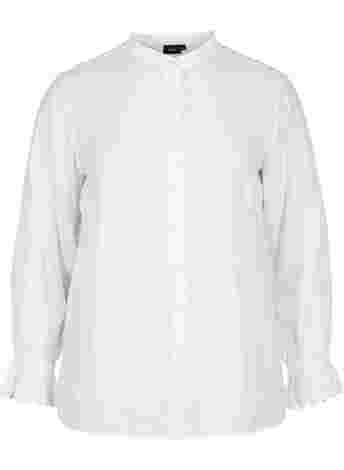 Viskoseskjorte med flæser og kinakrave