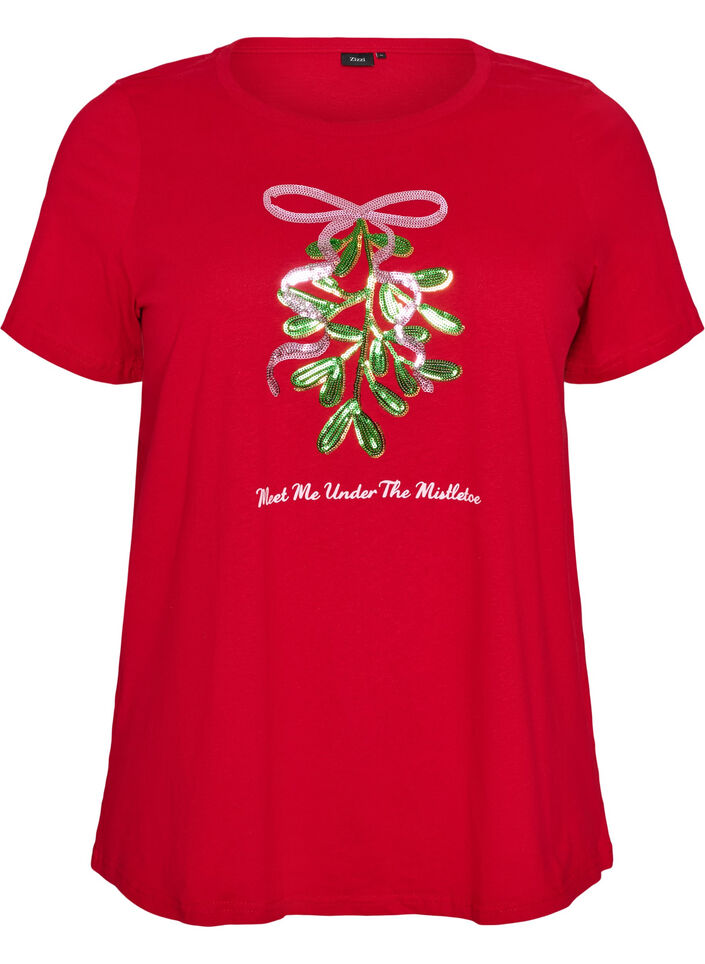 Jule t-shirt i &oslash;kologisk bomuld, R&oslash;d, Packshot image number 0