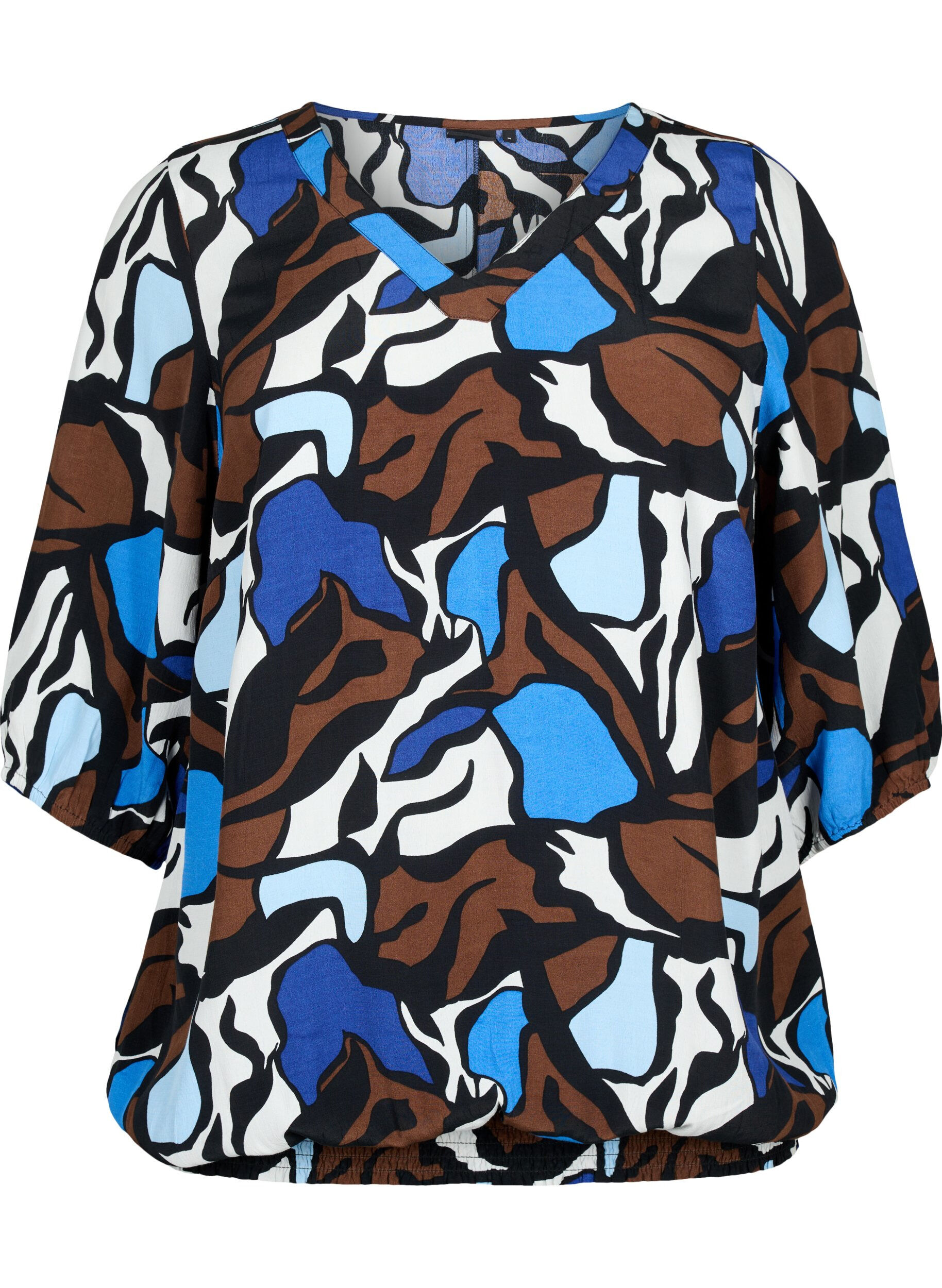 Zizzi Bluse i viskose med print og smock , Zafia AOP, Packshot image number 0