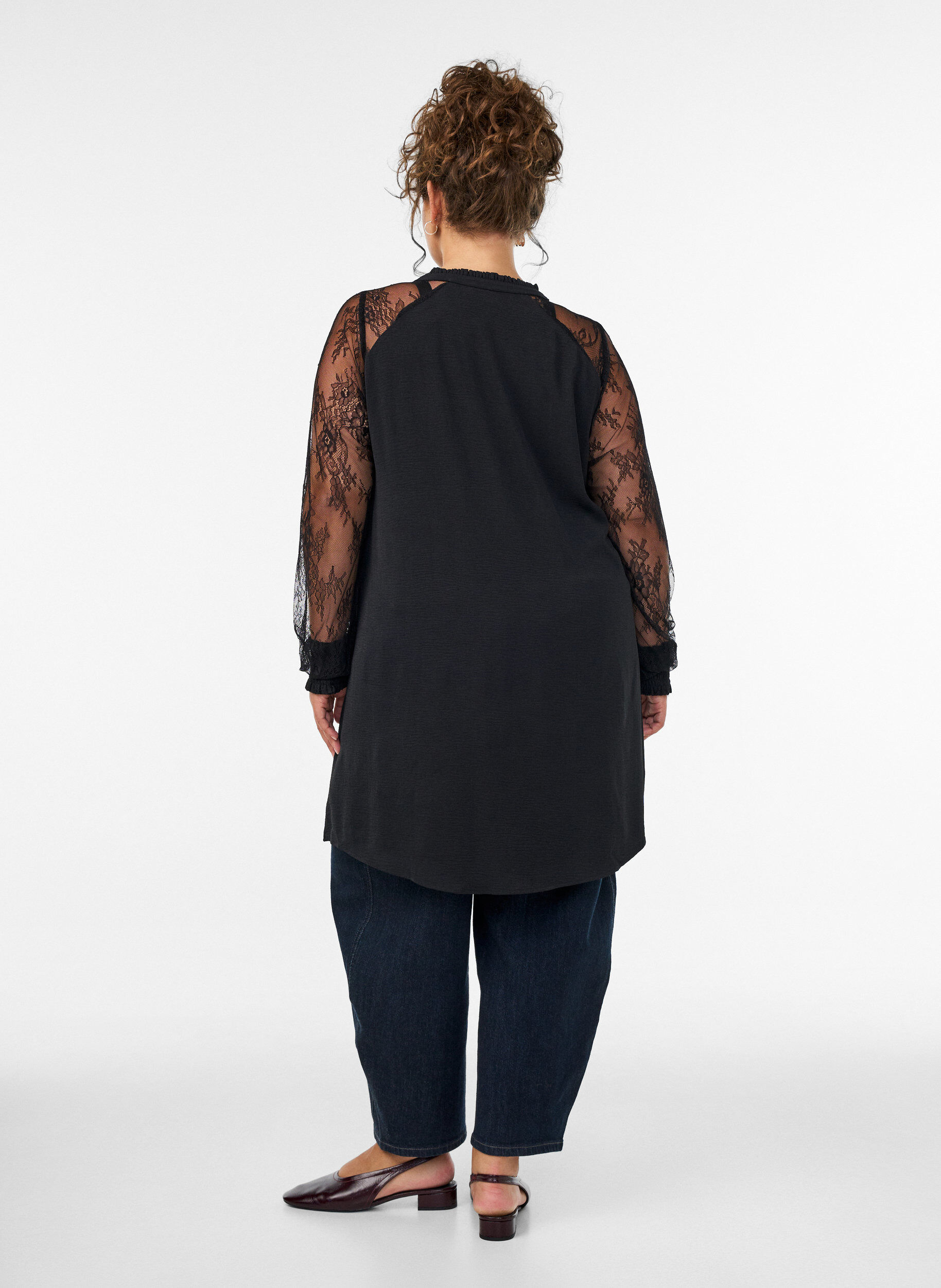 ZizziTunika med transparente blonde&aelig;rmer, Sort, Model image number 2