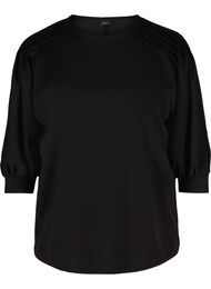 Bluse med 3/4 ærmer og plisséfold, Black