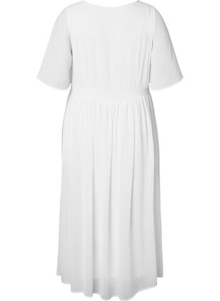 Maxikjole med draperinger og korte ærmer, Bright White, Packshot image number 1