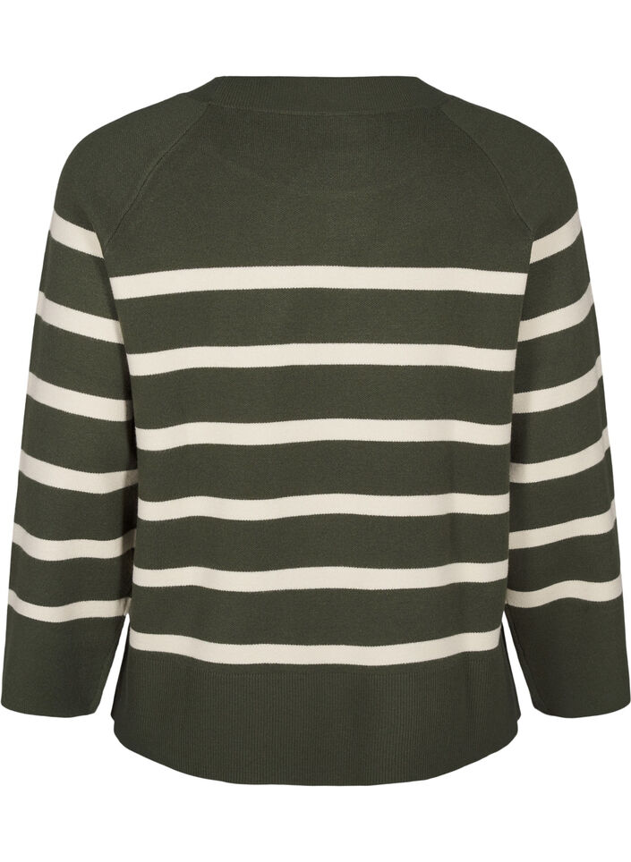 Stribet strikbluse med rund hals, D. Bag Birch Stripe, Packshot image number 1