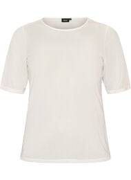 Meshbluse med korte &aelig;rmer og rund hals, Vanilla