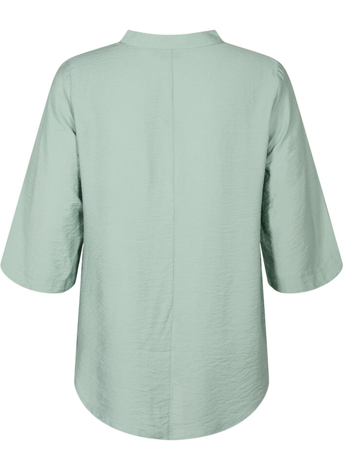 Ensfarvet bluse med 3/4 ærmer, Chinois Green, Packshot image number 1