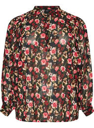Bluse med all-over print og kort knapstolpe, Lyser&oslash;d