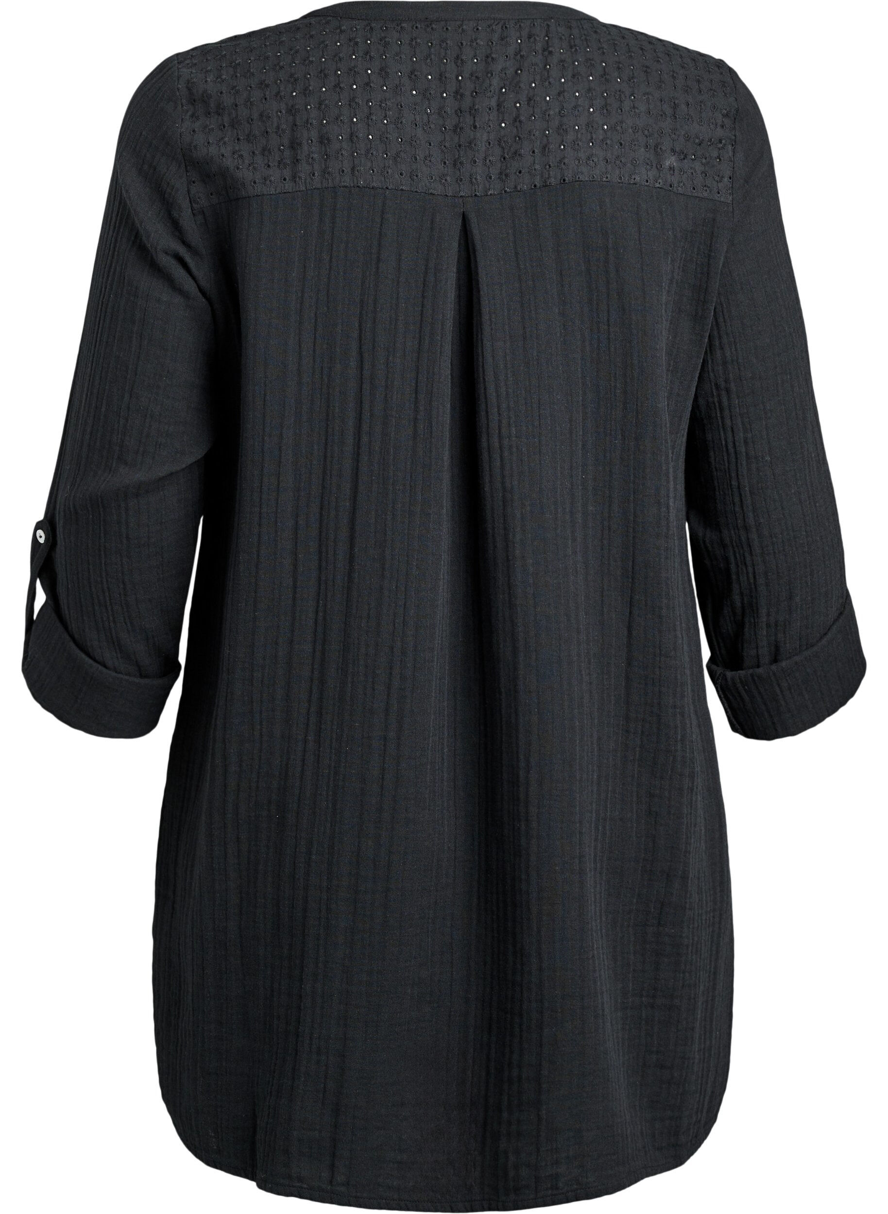 ZizziTunika i bomuldsmusselin med broderi anglaise, Sort, Packshot image number 1