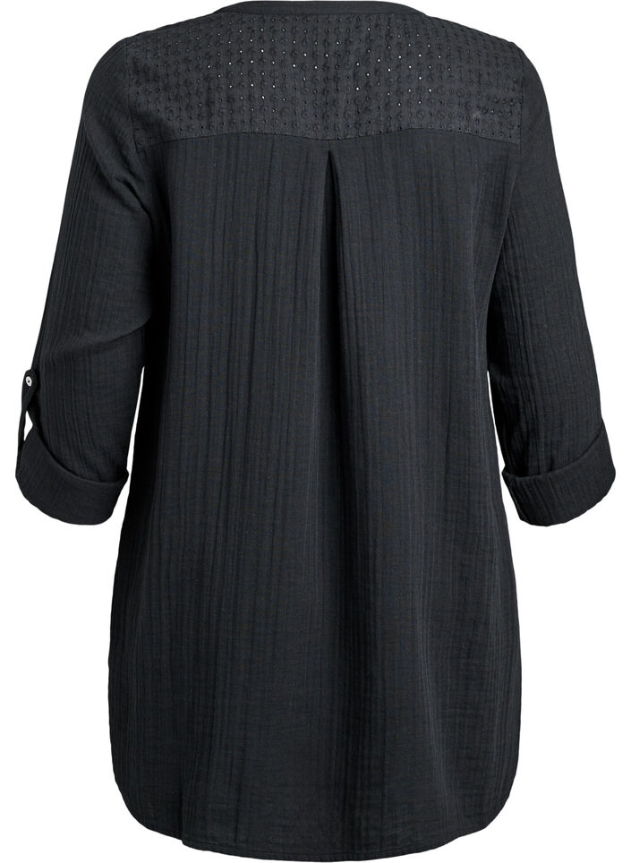 Tunika i bomuldsmusselin med broderi anglaise, Sort, Packshot image number 1