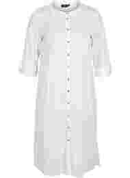 Bomulds skjortekjole med 3/4 ærmer, Bright White