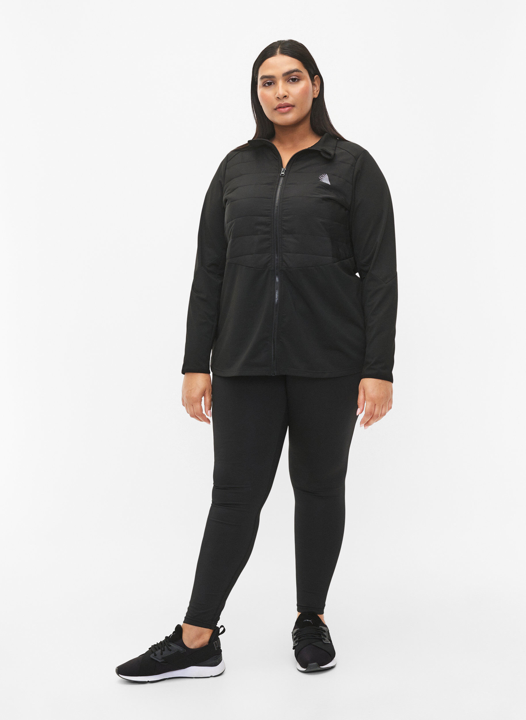 Zizzi Sportscardigan med quilt og lynl&aring;s, Black, Model image number 2