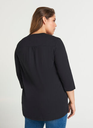 Bluse med 3/4 ærmer, Black, Model image number 1
