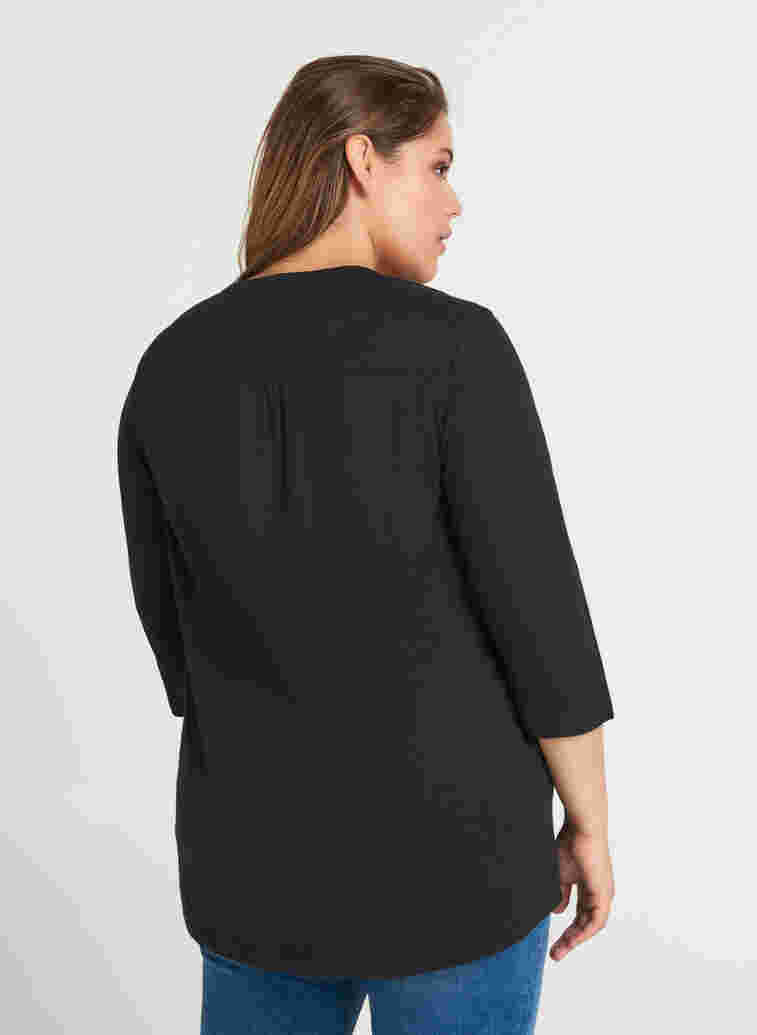 Bluse med 3/4 ærmer, Black, Model image number 1