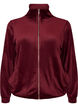 Cardigan i bl&oslash;d velour med lynl&aring;s og h&oslash;j krave, R&oslash;d, Packshot image number 0