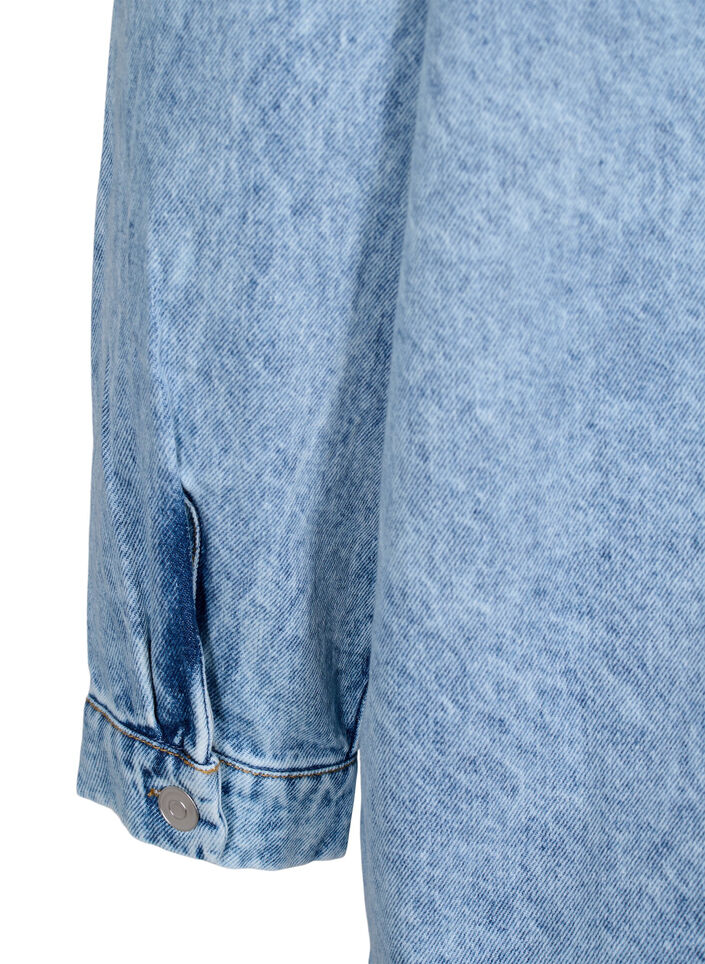 Løstsiddende denimjakke med knapper, Light blue denim, Packshot image number 4