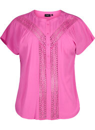 Viskose bluse med blondebånd, Raspberry Rose