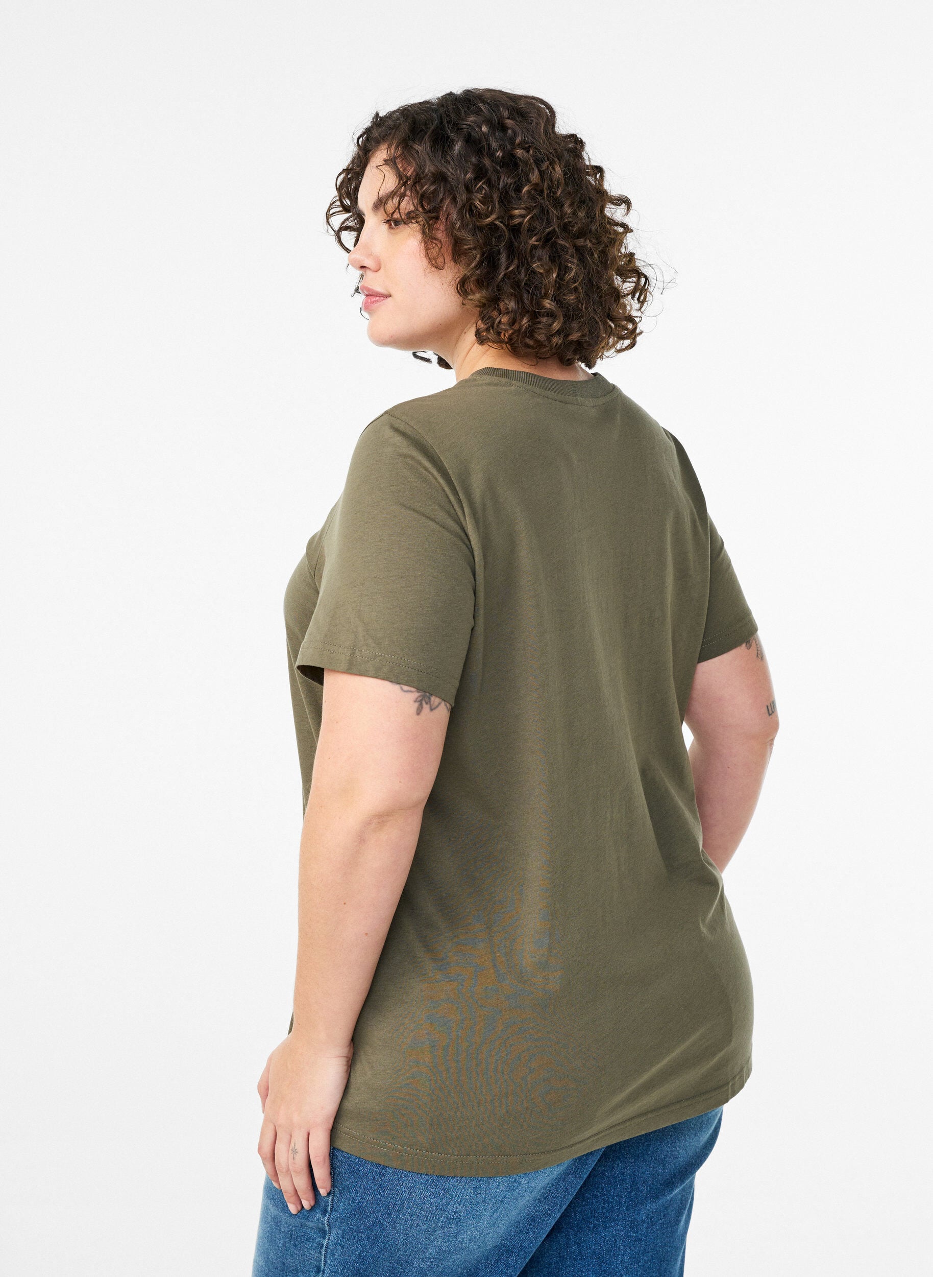 ZizziBasis t-shirt i bomuld med rund hals, Gr&oslash;n, Model image number 2