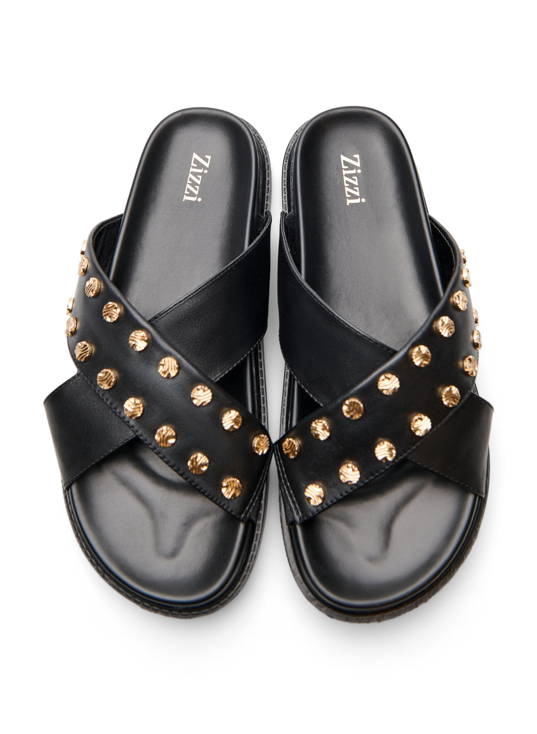 Zizzi Sandal med krydsede remme og dekorative nitter, Sort, Packshot image number 3