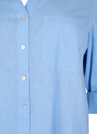 Skjortebluse med knaplukning i bomuldsmix med hør, Serenity, Packshot image number 2