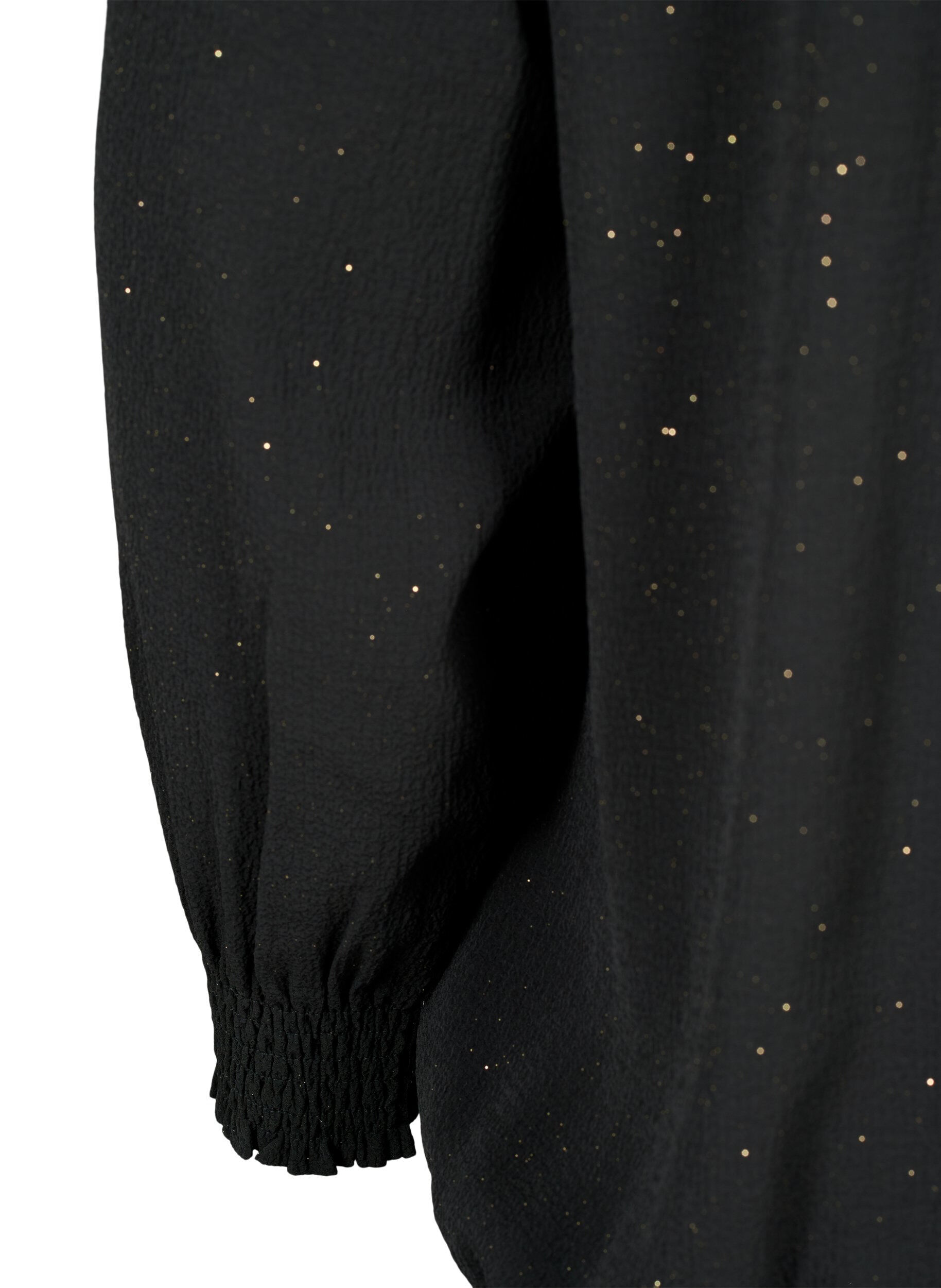 Zizzi FLASH - Lang&aelig;rmet bluse med smock og glitter, Black w. Silver, Packshot image number 3