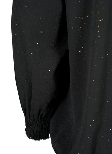 FLASH - Langærmet bluse med smock og glitter, Black w. Silver, Packshot image number 3