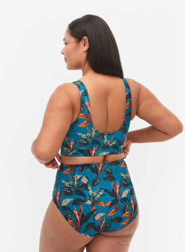 Højtaljet bikini underdel med print, Leaf Print , Model image number 1