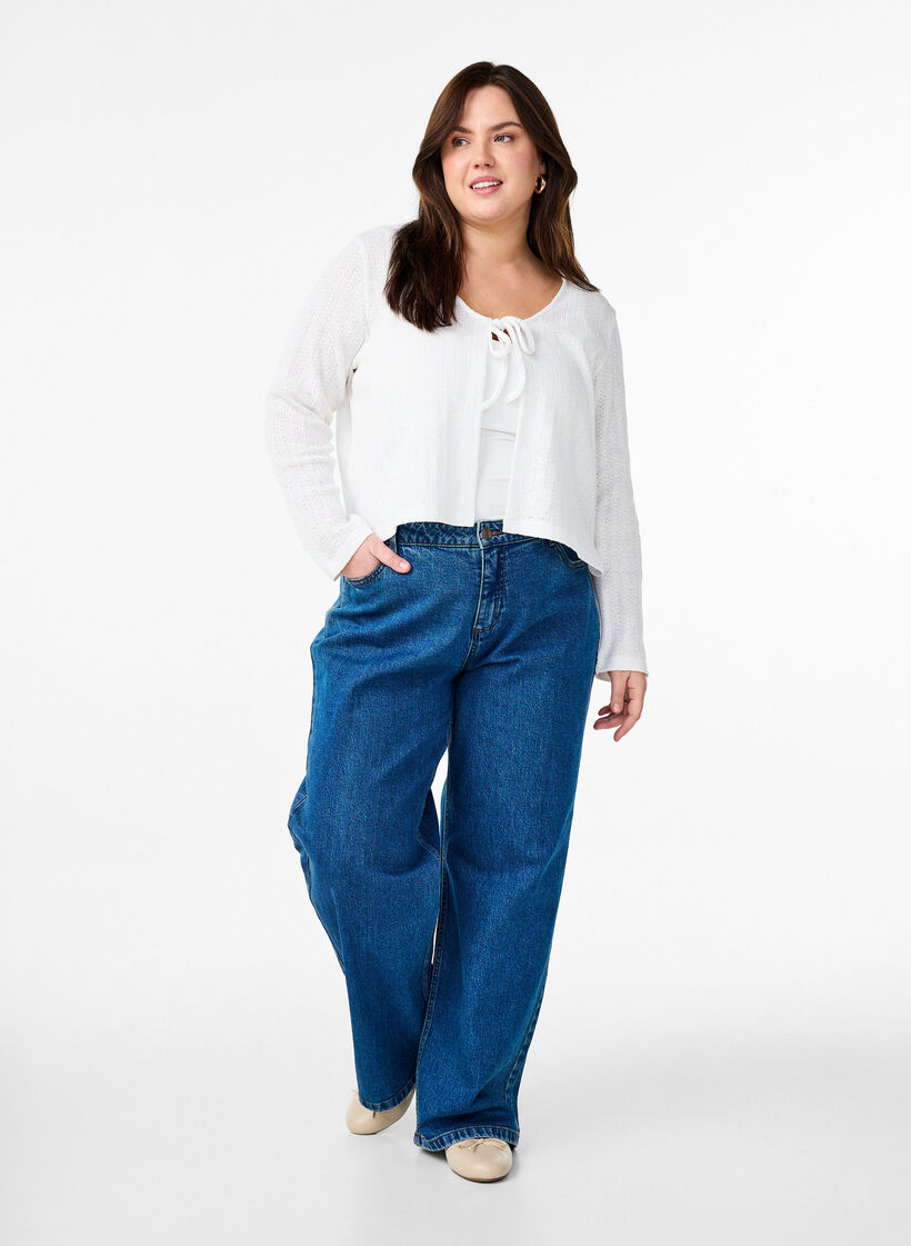 Jerseycardigan med struktur og bindeb&aring;nd, Hvid, Model image number 1