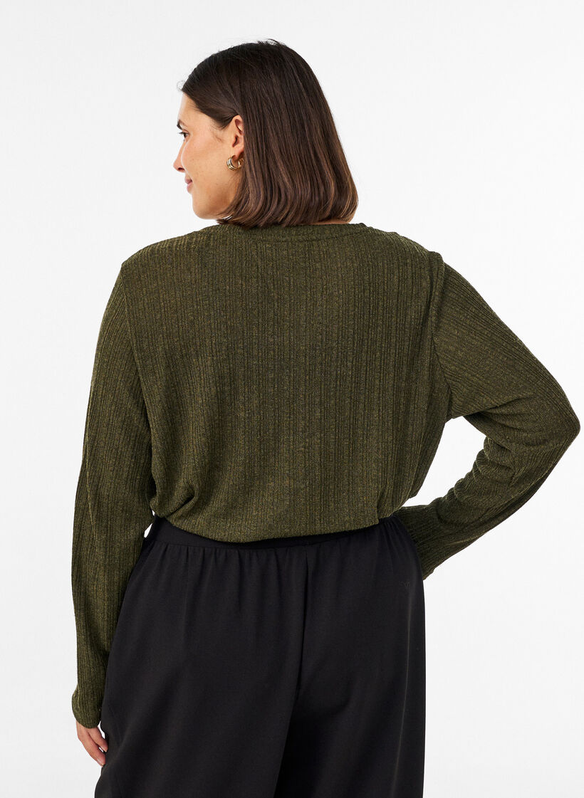 Jerseybluse med ribstruktur og lange &aelig;rmer, Gr&oslash;n, Model image number 2