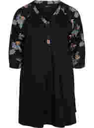 Bomulds natkjole med printdetaljer, Black Flower AOP