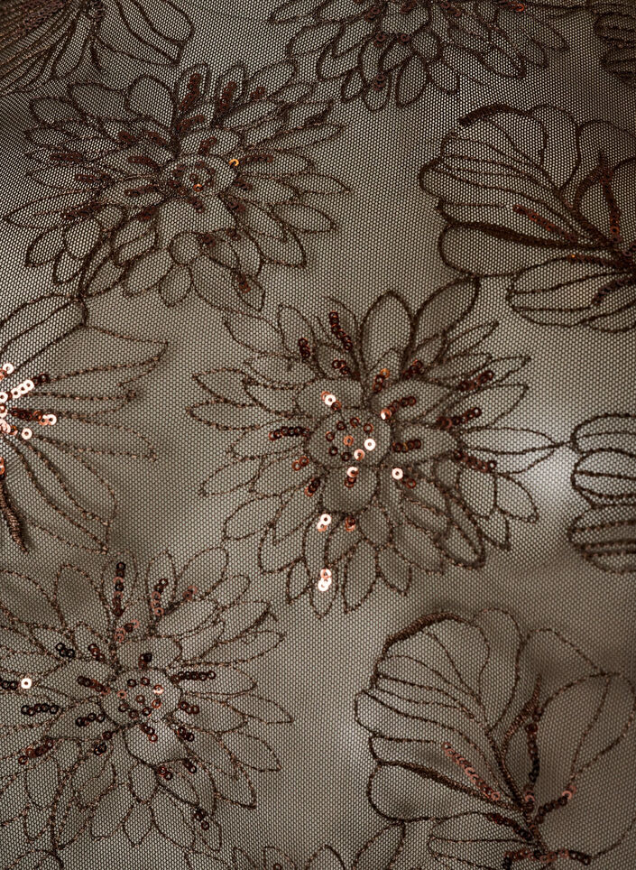 Meshbluse med blomster og pailletter, Brun, Packshot image number 2