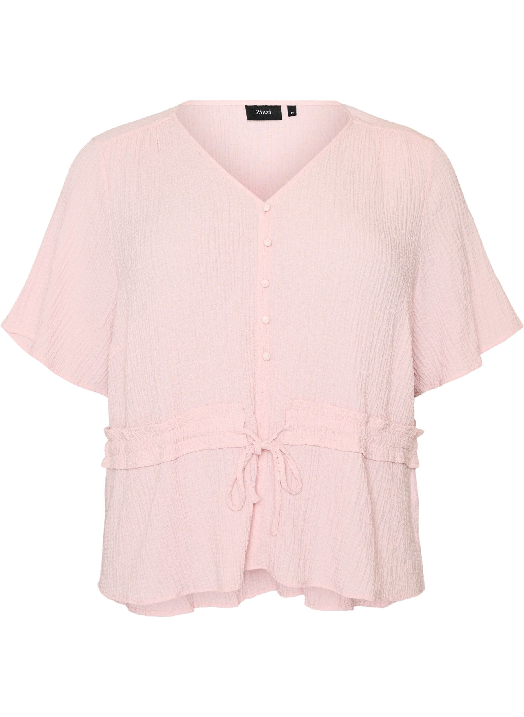 ZizziBluse med struktur og bindeb&aring;nd i taljen, Lyser&oslash;d, Packshot image number 0