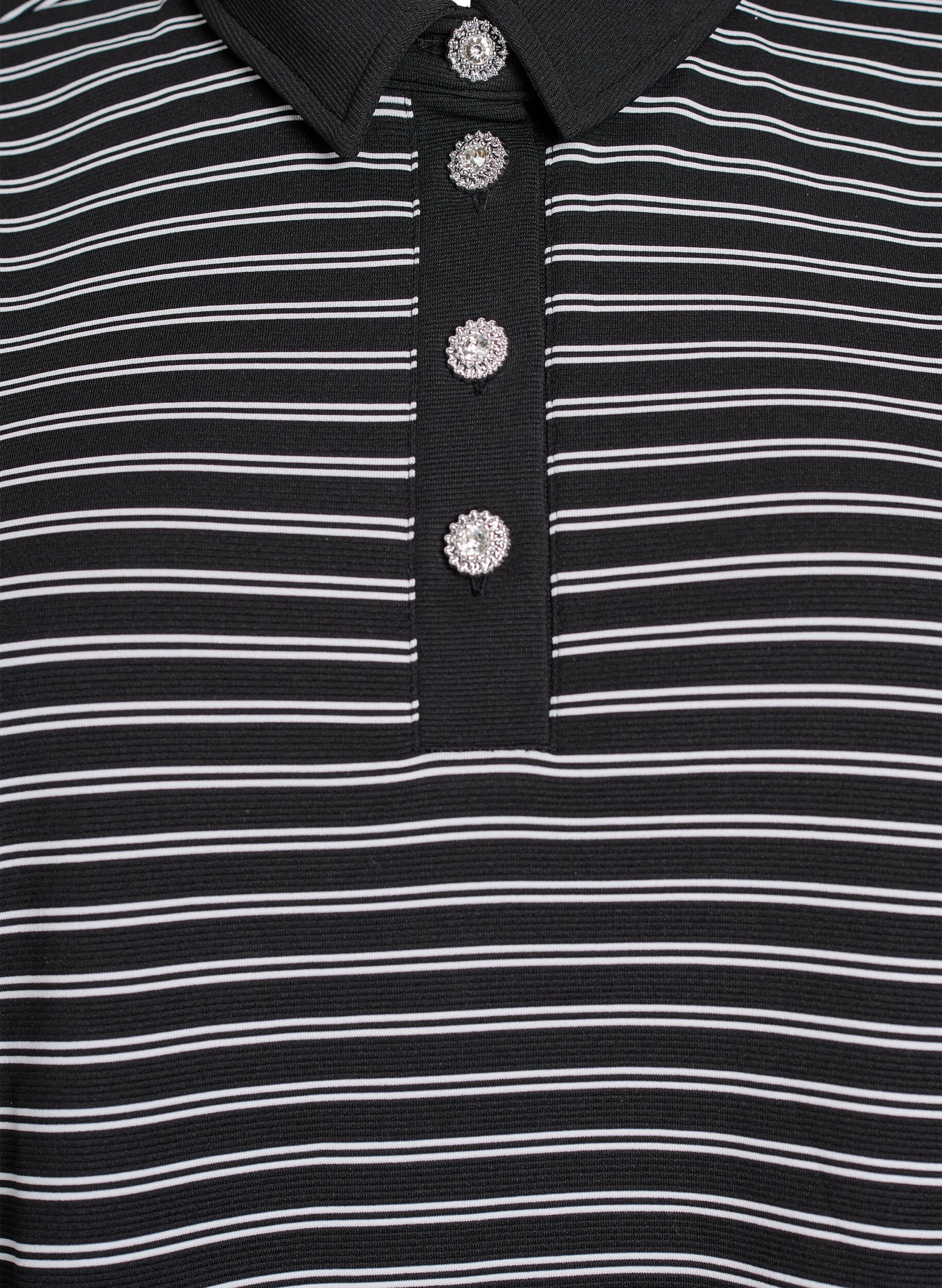 Zizzi Stribet poloshirt med korte &aelig;rmer og knapper, Sort, Packshot image number 2